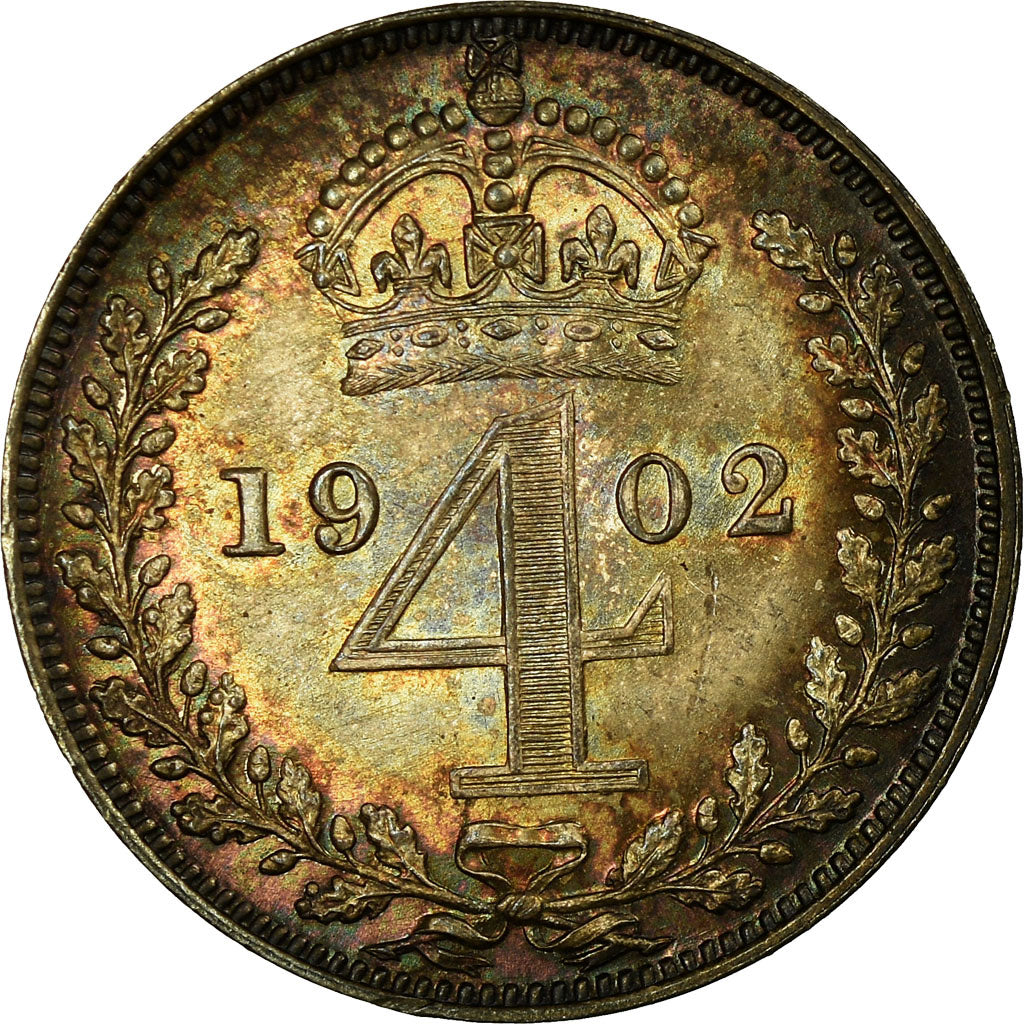 Coin, Great Britain, Edward VII, 4 Pence, Groat, 1902, MS(63), Silver, KM:798
