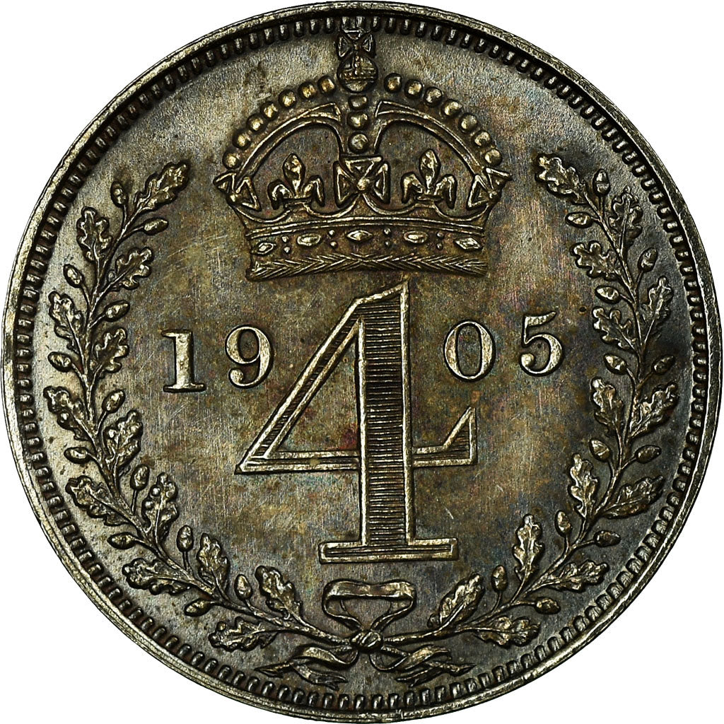 Coin, Great Britain, Edward VII, 4 Pence, Groat, 1905, MS(63), Silver, KM:798