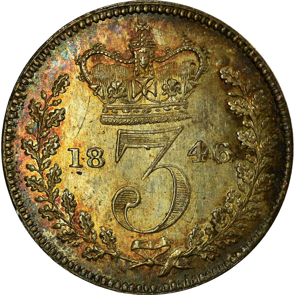 Coin, Great Britain, Victoria, 3 Pence, 1846, MS(60-62), Silver, KM:730