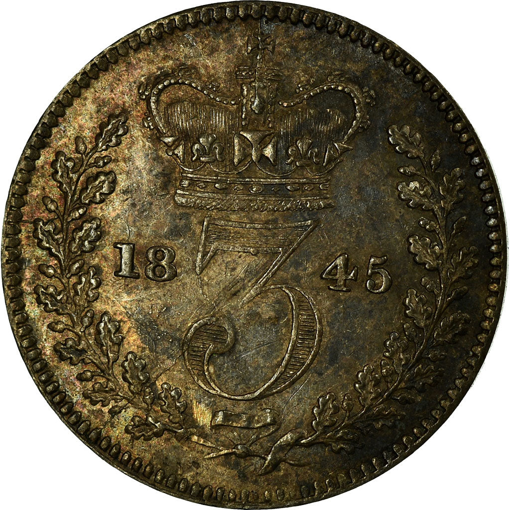 Coin, Great Britain, Victoria, 3 Pence, 1845, AU(55-58), Silver, KM:730