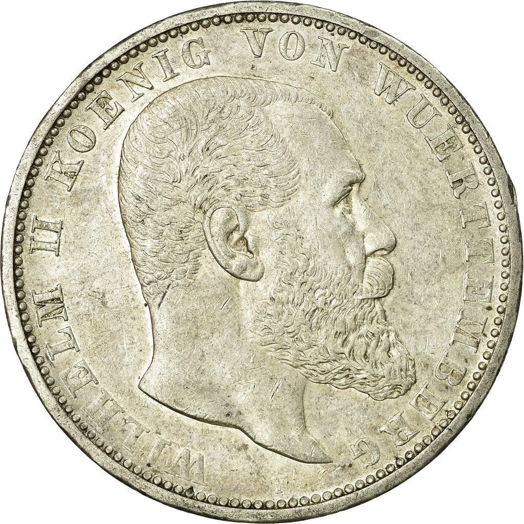 Coin, German States, WURTTEMBERG, Wilhelm II, 5 Mark, 1907, Freudenstadt