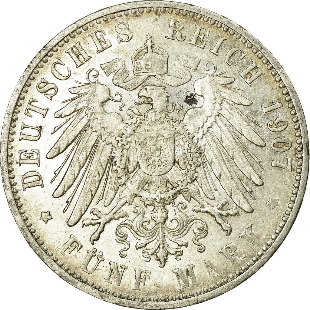 Coin, German States, WURTTEMBERG, Wilhelm II, 5 Mark, 1907, Freudenstadt
