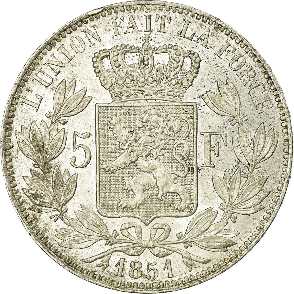 Münze, Belgien, Leopold I, 5 Francs, 5 Frank, 1851, SS+, Silber, KM:17