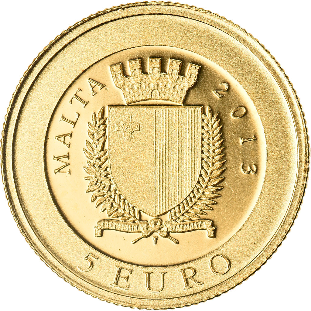 Malta, 5 Euro, 2013, MS(65-70), Złoto
