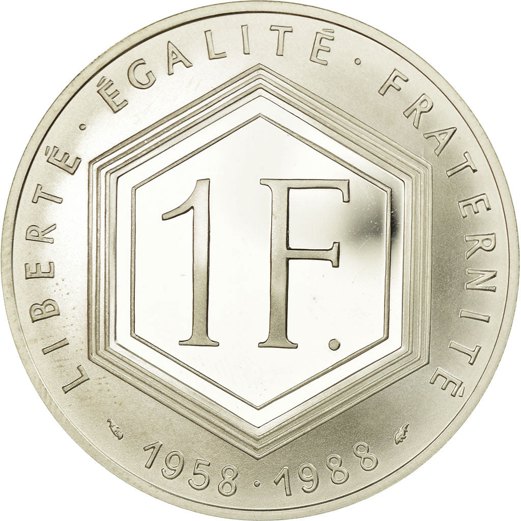 Coin, France, Charles de Gaulle, Franc, 1988, MS(63), Silver, KM:978
