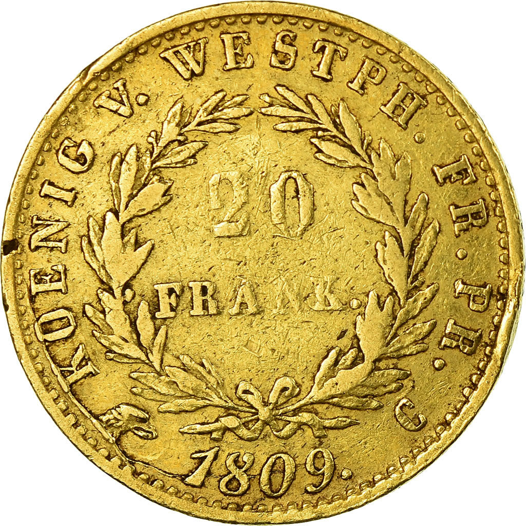 Coin, German States, WESTPHALIA, Jerome, 20 Franken, 1809, Cassel, EF(40-45)