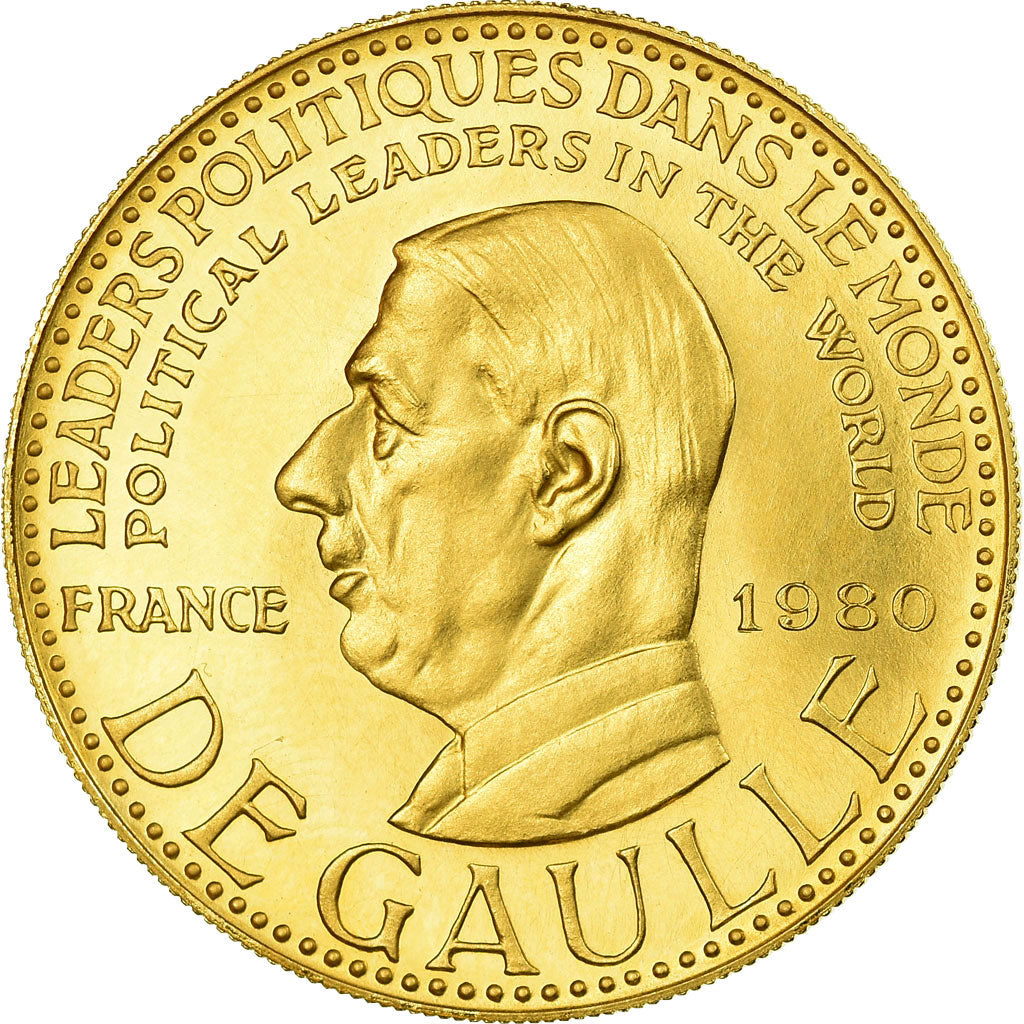 France, Medal, Charles De Gaulle, 1980, MS(63), Gold