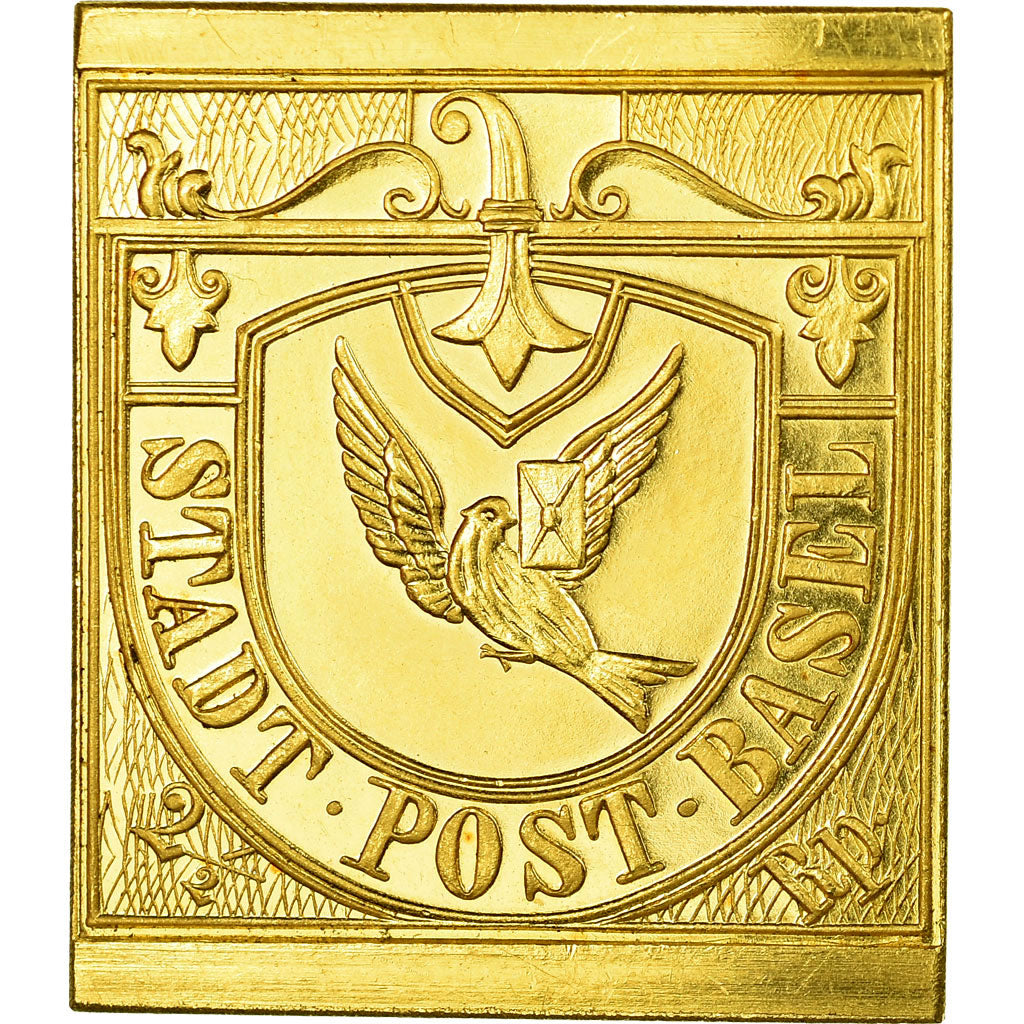 France, Medal, Reproduction Timbre Basel, MS(64), Gold