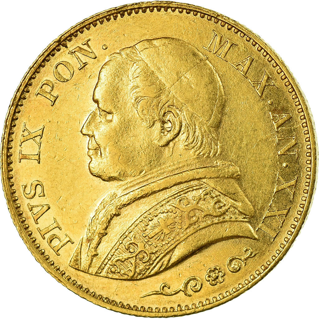 Moneta, DEPARTAMENTY WŁOSKIE, PAPAL STATES, Pius IX, 20 Lire, 1866, Rome