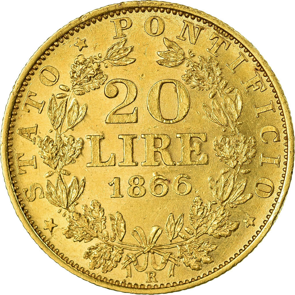 Moneta, DEPARTAMENTY WŁOSKIE, PAPAL STATES, Pius IX, 20 Lire, 1866, Rome