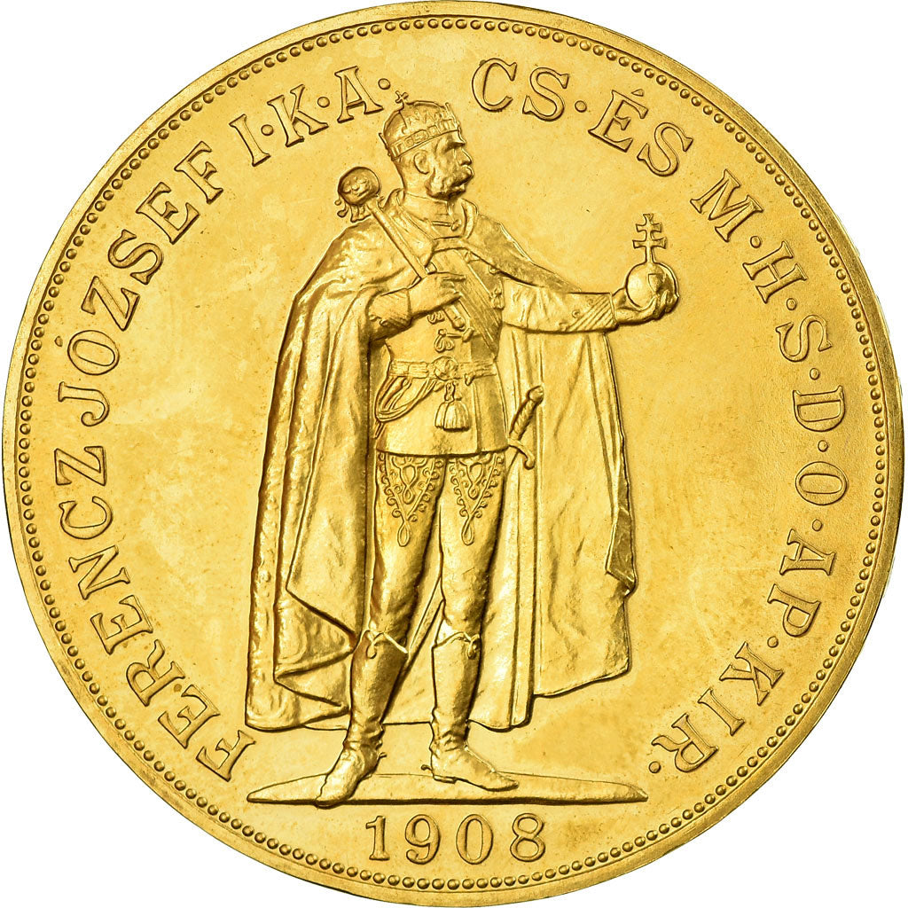 Munten, Hongarije, Franz Joseph I, 100 Korona, 1908, Restrike, UNC-, Goud
