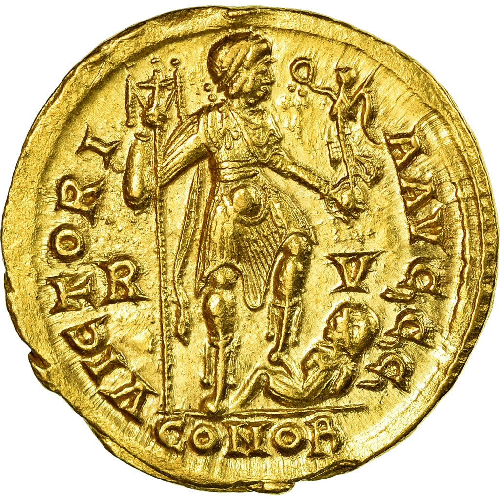 Coin, Honorius, Solidus, Ravenna, MS(60-62), Gold, RIC:1287