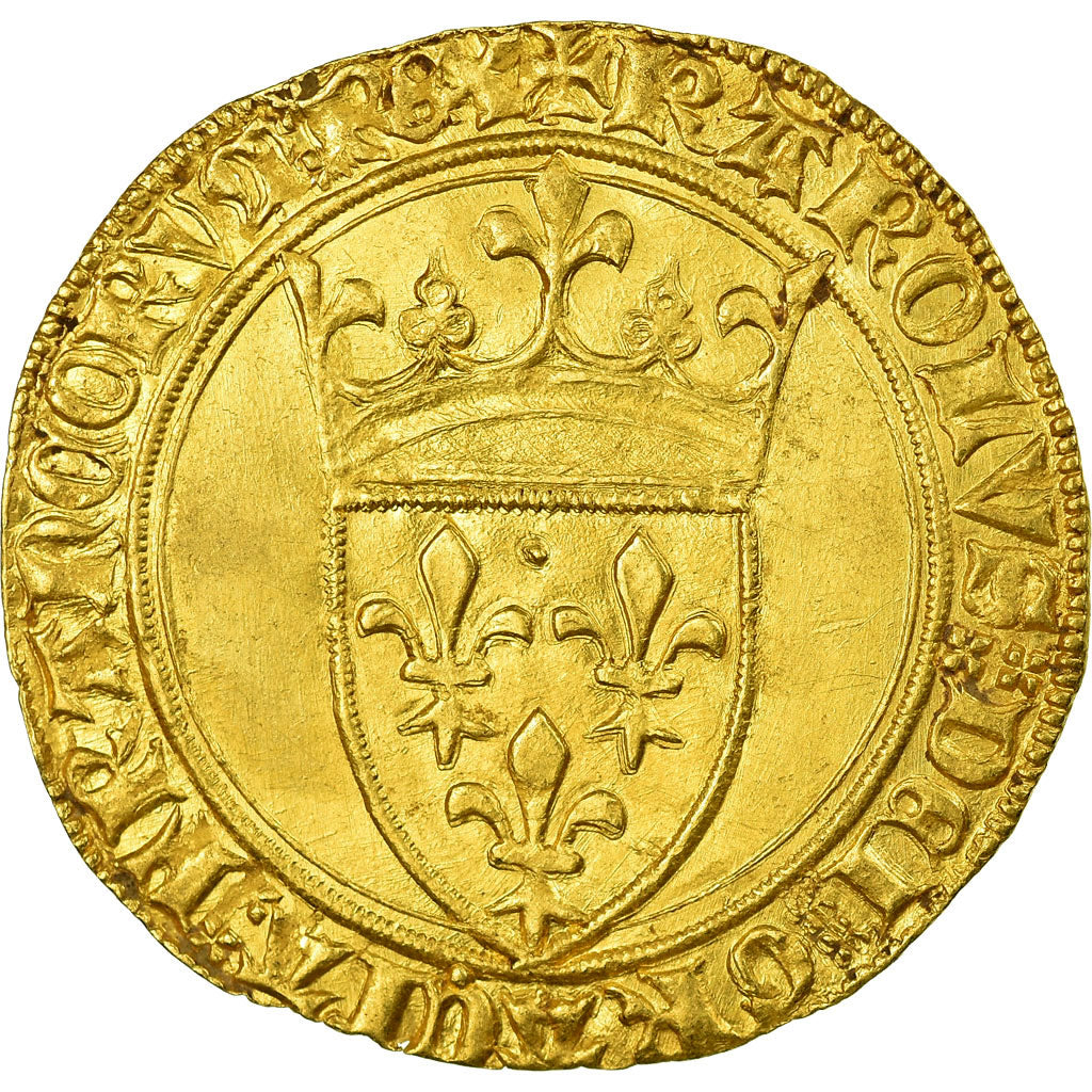 Moeda, França, Charles VI, Écu d'or, Ecu d'or, Troyes, AU(55-58), Dourado