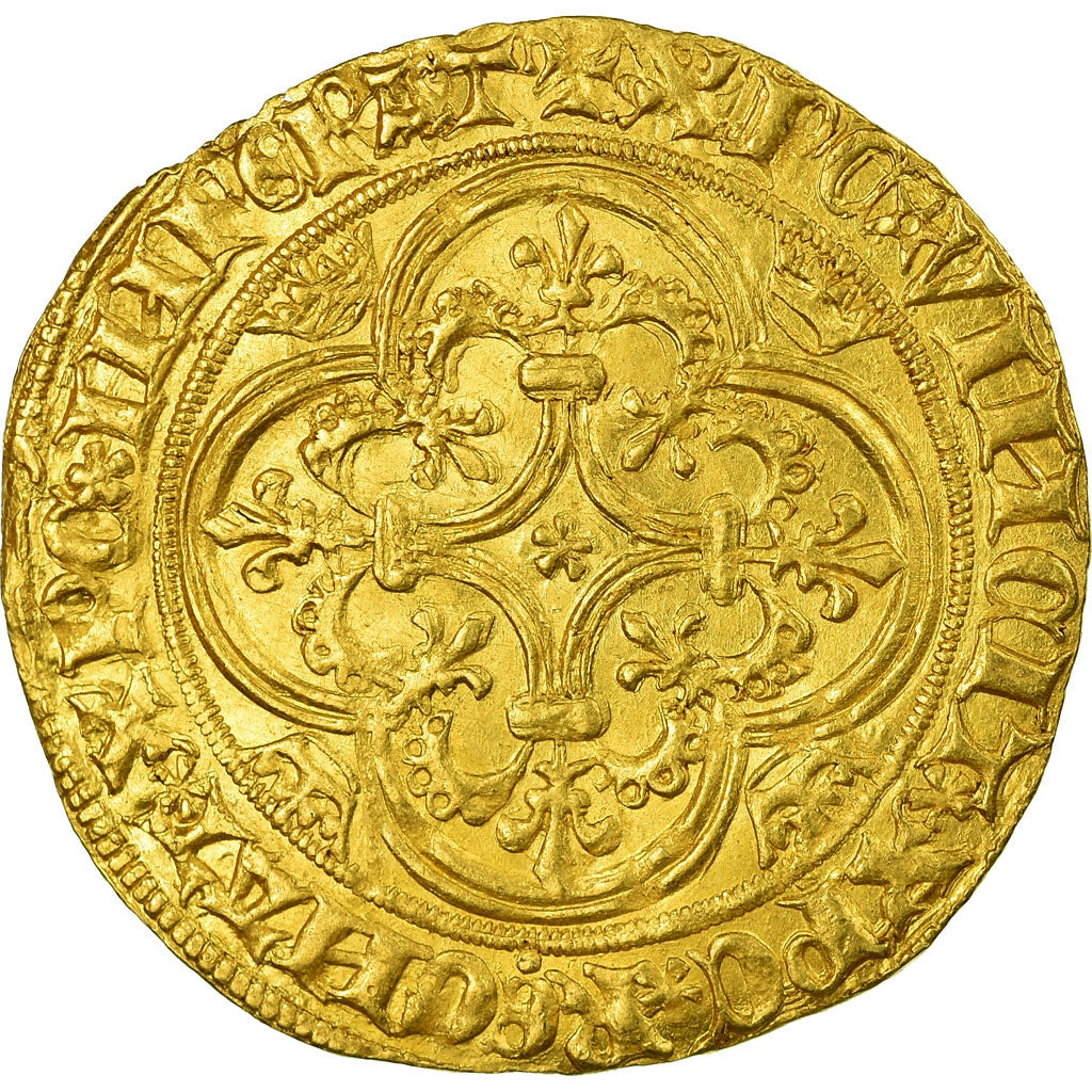 Moeda, França, Charles VI, Écu d'or, Ecu d'or, Troyes, AU(55-58), Dourado