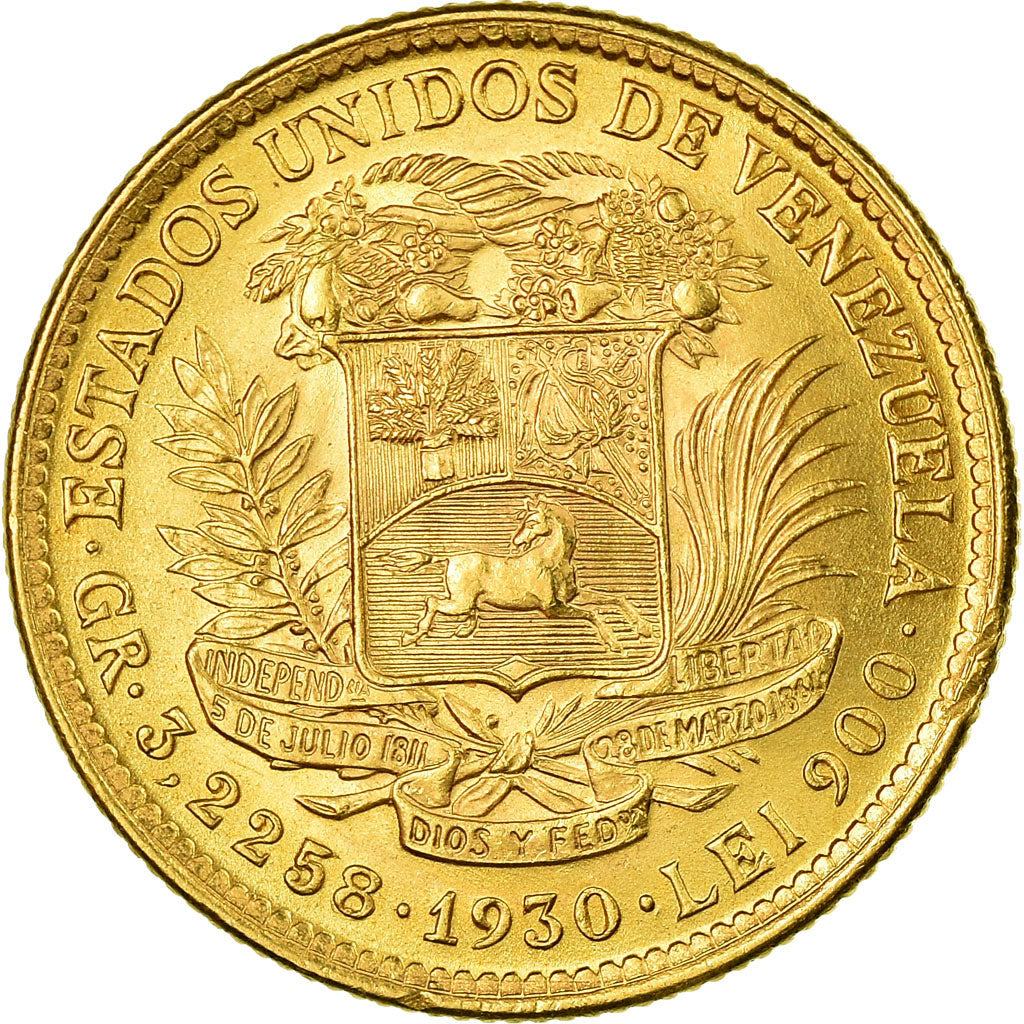 Münze, Venezuela, Gr 3.2258, 10 Bolivares, 1930, Philadelphia, UNZ, Gold, KM:31