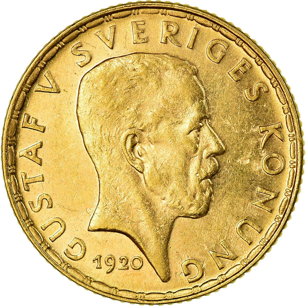 Coin, Sweden, Gustaf V, 5 Kronor, 1920, MS(63), Gold, KM:797