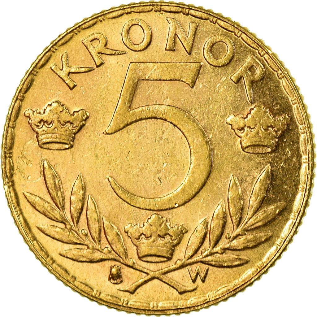 Coin, Sweden, Gustaf V, 5 Kronor, 1920, MS(63), Gold, KM:797