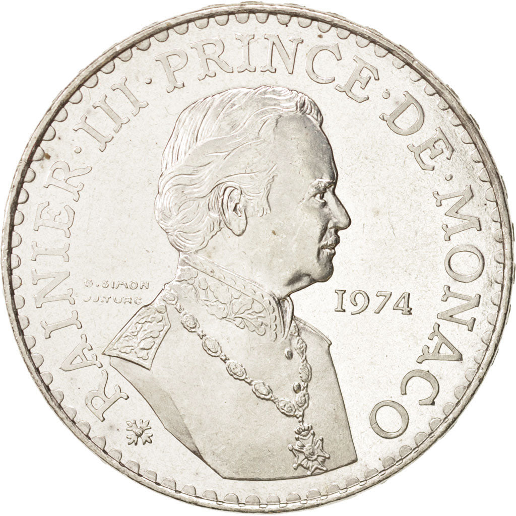 Monaco, Rainier III, 50 Francs, 1974, Silver, KM:152.1