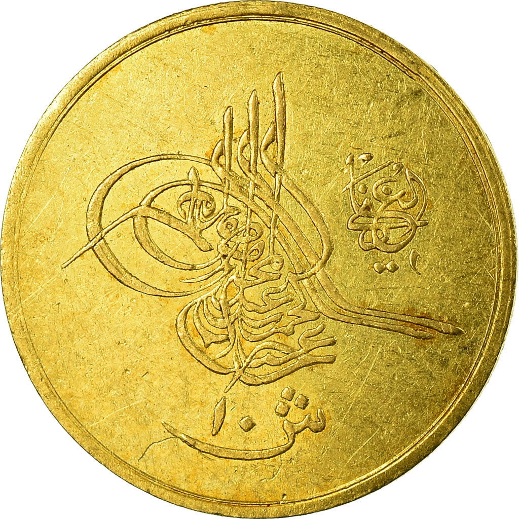 Monnaie, Égypte, Abdul Hamid II, 10 Qirsh, 1908, Misr, SUP, Or, KM:282