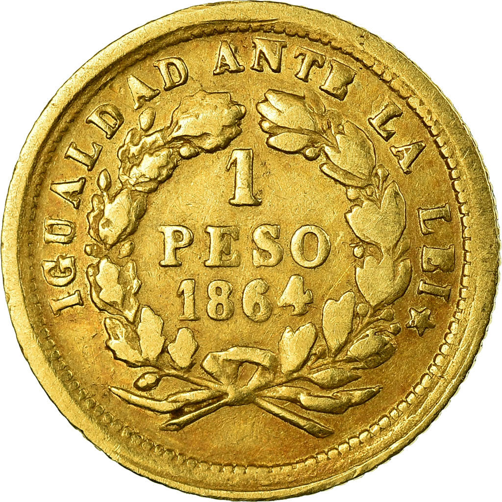 Coin, Chile, Peso, 1864, Santiago, VF(30-35), Gold, KM:133