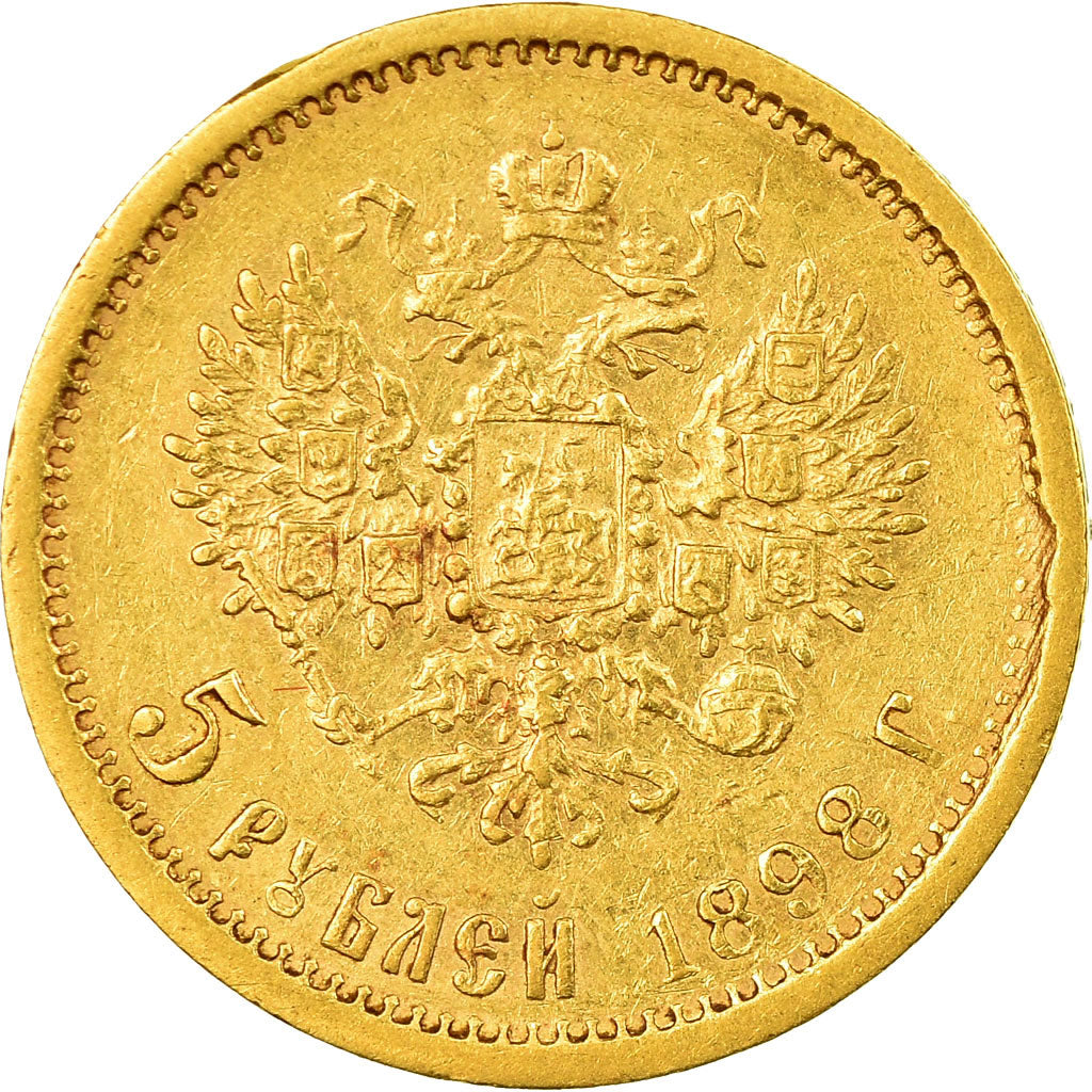 Munten, Rusland, Nicholas II, 5 Roubles, 1898, St. Petersburg, ZF, Goud, KM:62