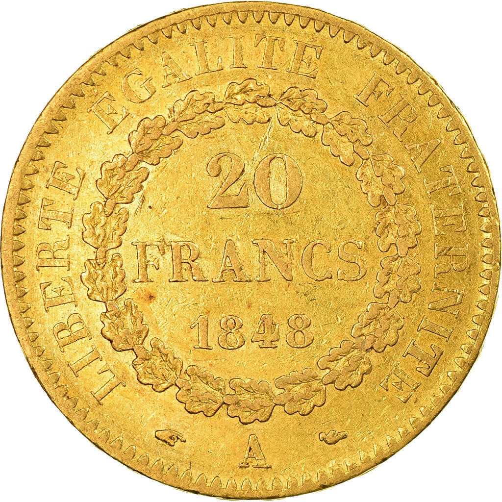 France, Génie, 20 Francs, 1848, Paris, EF(40-45), Gold, KM:757