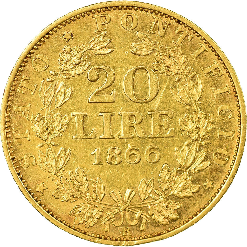 Monnaie, États italiens, PAPAL STATES, Pius IX, 20 Lire, 1866, Rome, TTB, Or