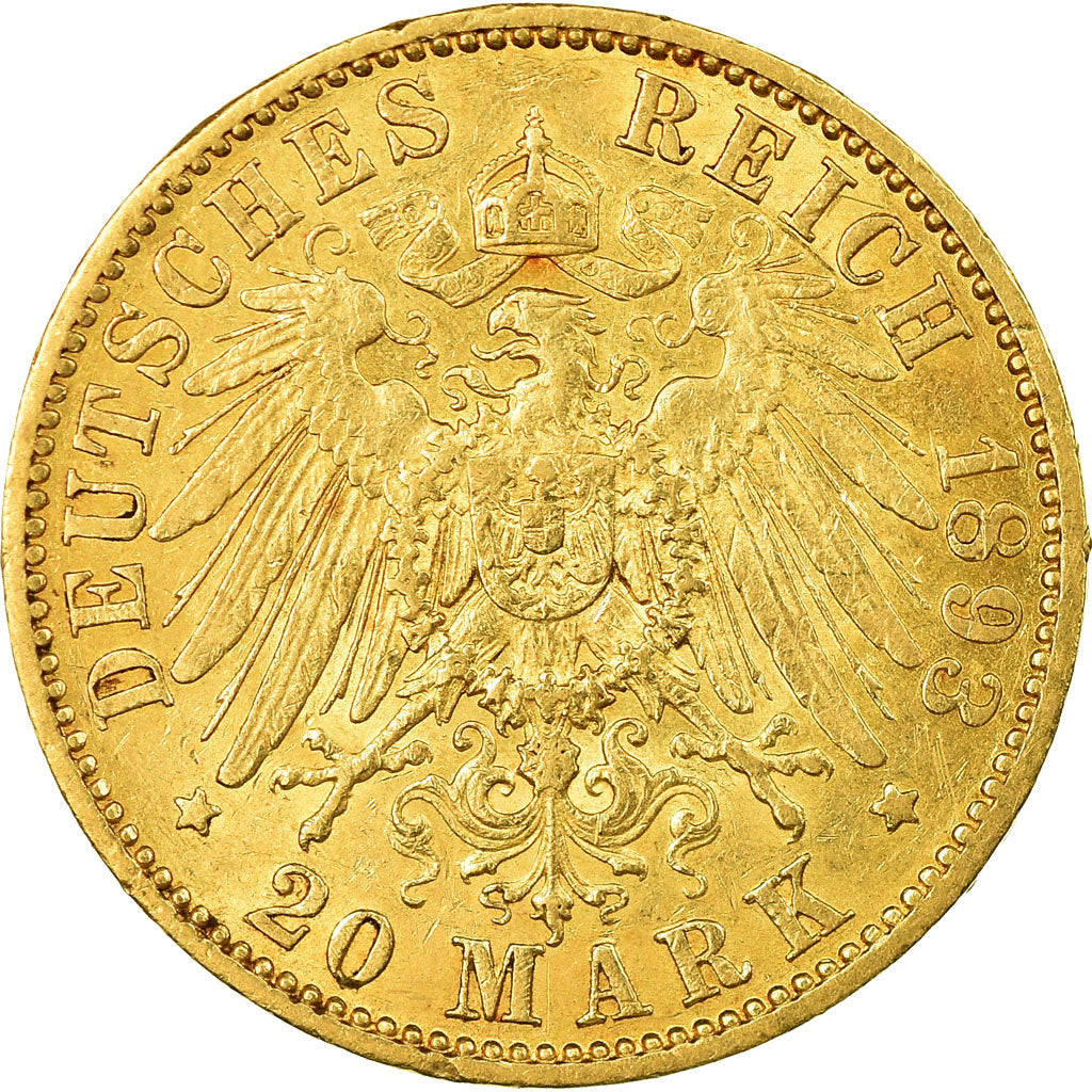 Coin, German States, PRUSSIA, Wilhelm II, 20 Mark, 1893, Berlin, EF(40-45)