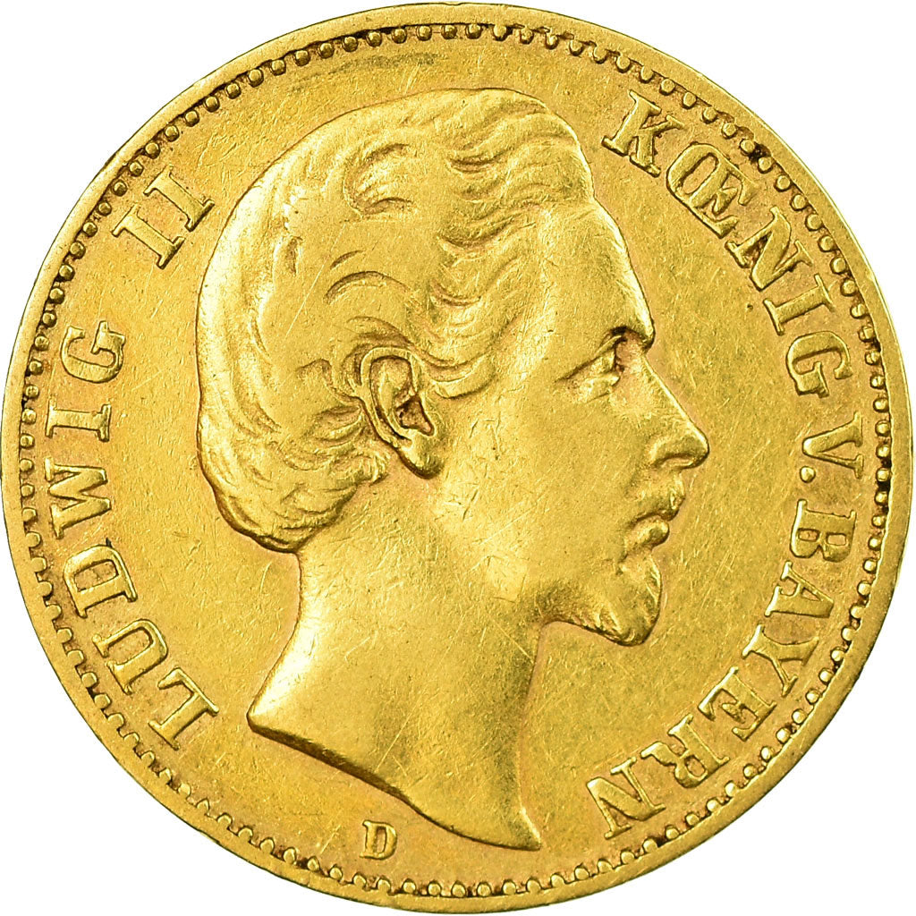 Coin, German States, BAVARIA, Ludwig II, 10 Mark, 1878, Munich, EF(40-45), Gold