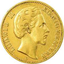 Coin, German States, BAVARIA, Ludwig II, 10 Mark, 1878, Munich, EF(40-45), Gold
