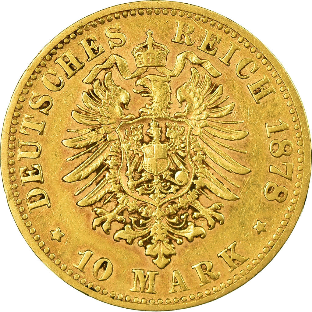 Coin, German States, BAVARIA, Ludwig II, 10 Mark, 1878, Munich, EF(40-45), Gold
