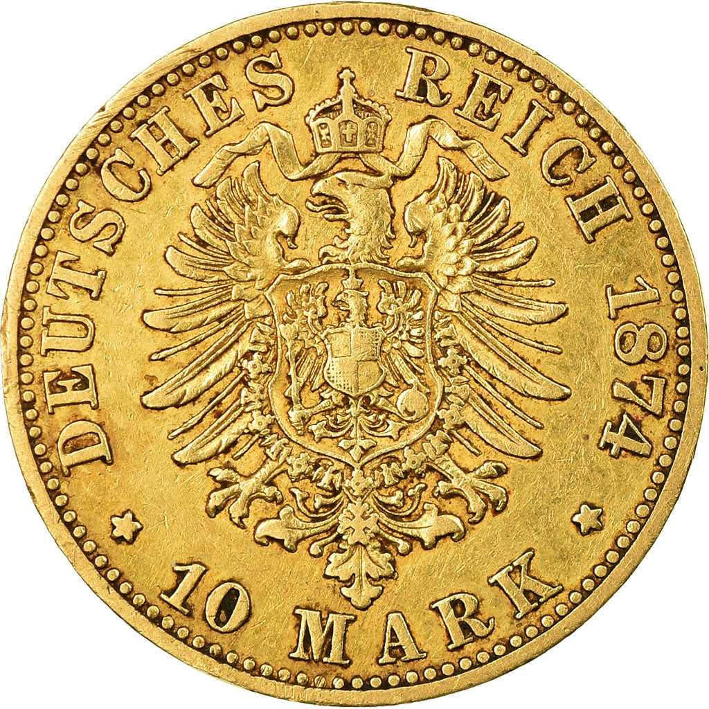 Coin, German States, PRUSSIA, Wilhelm I, 10 Mark, 1874, Hannover, EF(40-45)