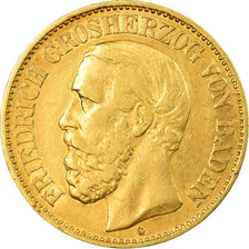 Moneda, Estados alemanes, BADEN, Friedrich I, 10 Mark, 1876, Stuttgart, MBC