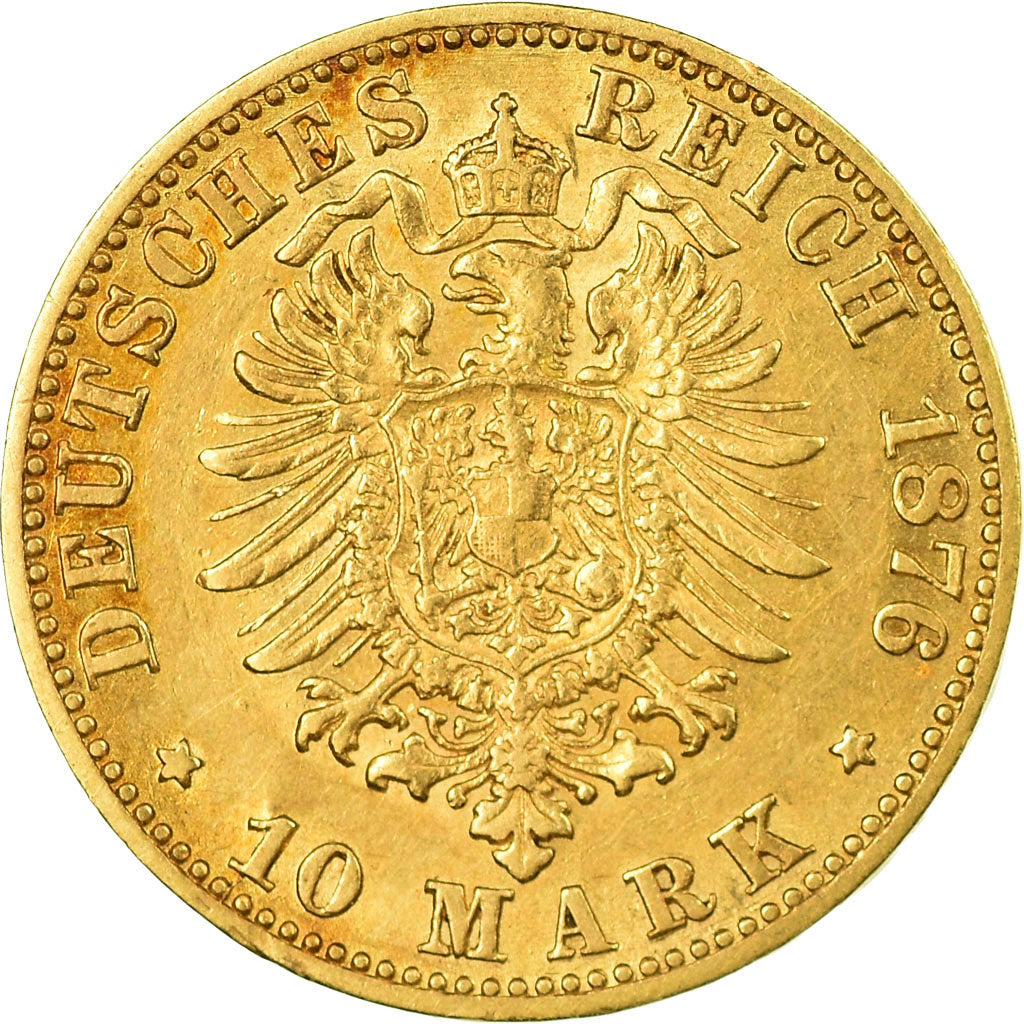 Coin, German States, BADEN, Friedrich I, 10 Mark, 1876, Stuttgart, EF(40-45)