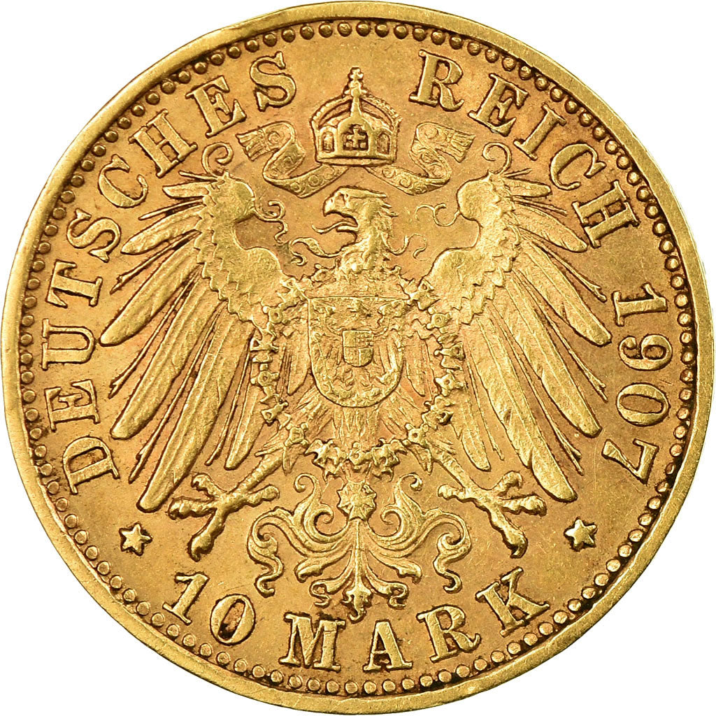 Coin, German States, WURTTEMBERG, Wilhelm II, 10 Mark, 1907, Freudenstadt