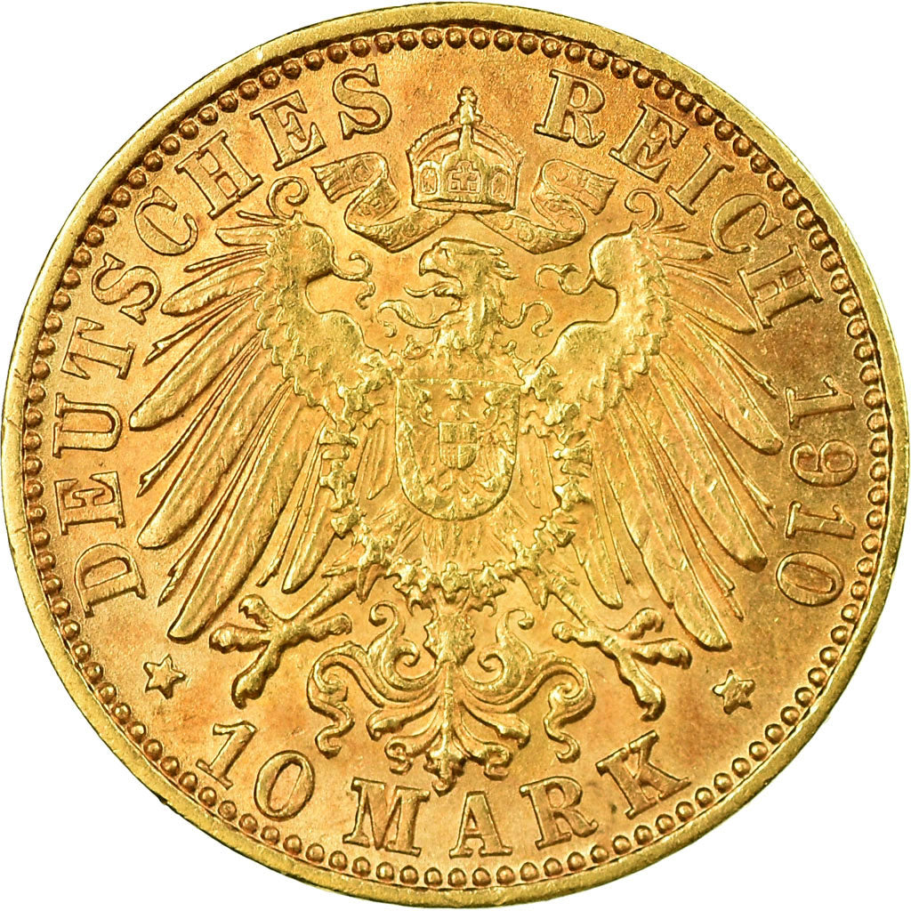 Coin, German States, BADEN, Friedrich II, 10 Mark, 1910, Stuttgart, MS(60-62)