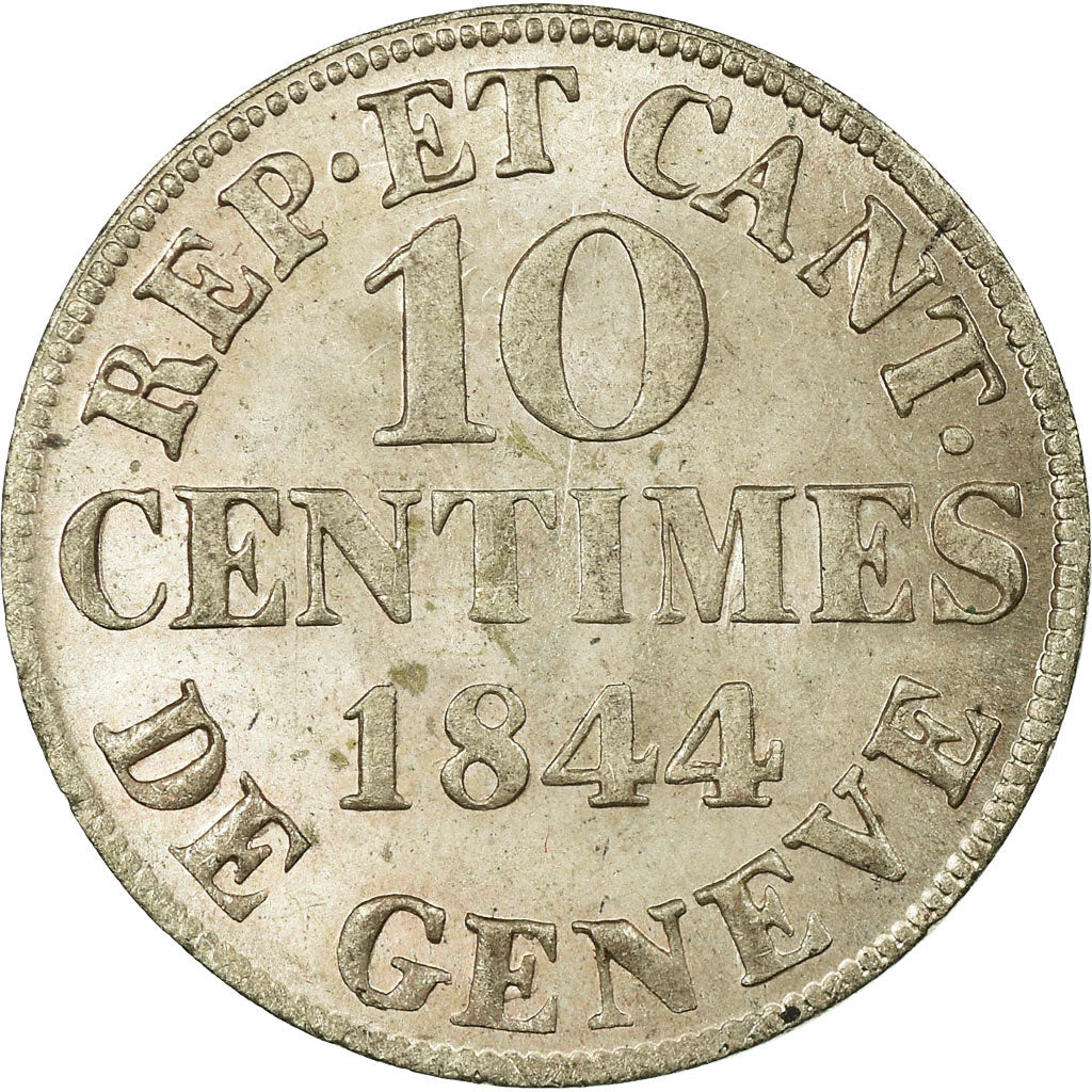 Coin, SWISS CANTONS, GENEVA, 10 Centimes, 1844, Genève, MS(63), Billon, KM:128