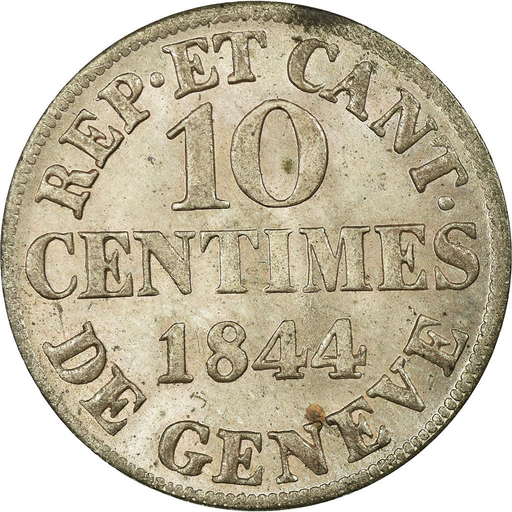 Coin, SWISS CANTONS, GENEVA, 10 Centimes, 1844, Genève, MS(60-62), Billon
