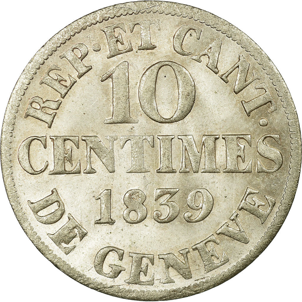 Coin, SWISS CANTONS, GENEVA, 10 Centimes, 1839, MS(63), Billon, KM:128