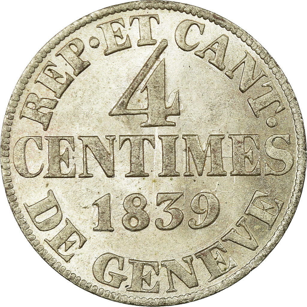 Coin, SWISS CANTONS, GENEVA, 4 Centimes, 1839, MS(63), Billon, KM:127