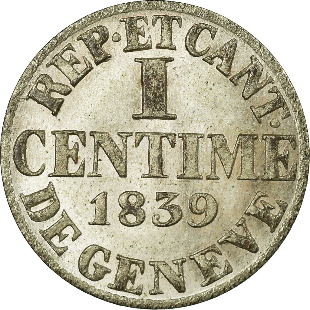 Moneta, CANTONI SVIZZERI, GENEVA, Centime, 1839, SPL, Argento, KM:125a