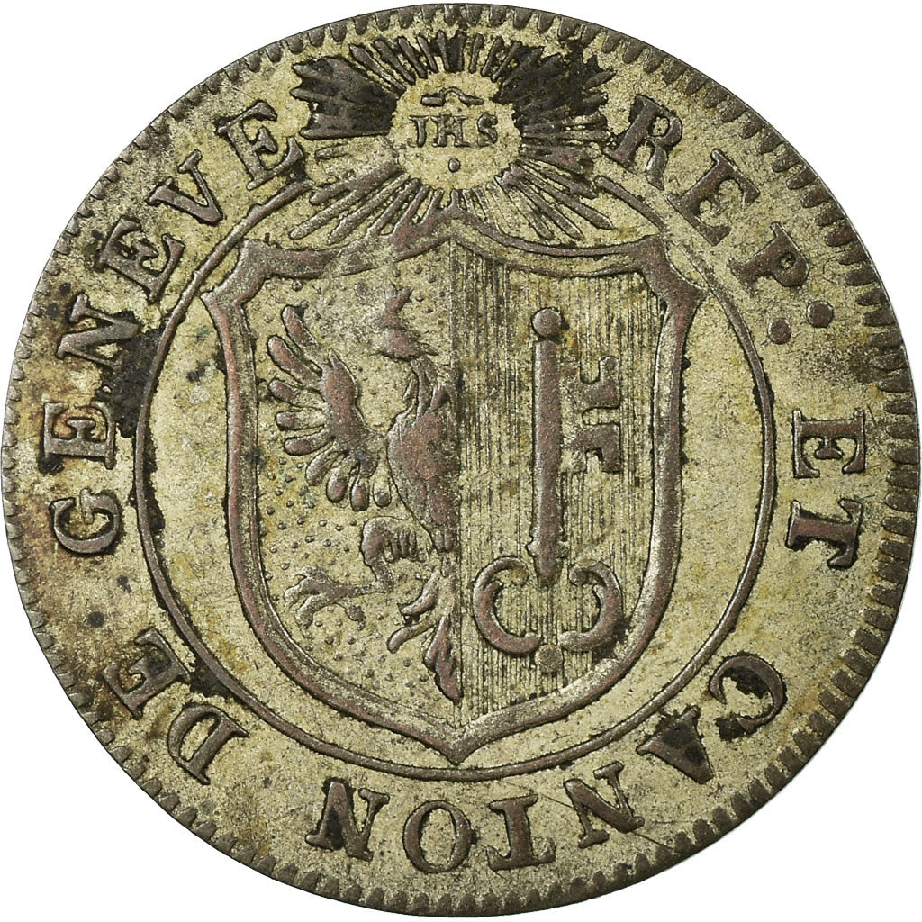 Coin, SWISS CANTONS, GENEVA, 1-1/2 Sol, 1817, AU(55-58), Billon, KM:117