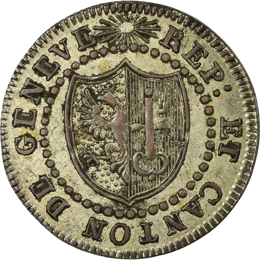 Coin, SWISS CANTONS, GENEVA, Sol, 1817, AU(55-58), Billon, KM:116