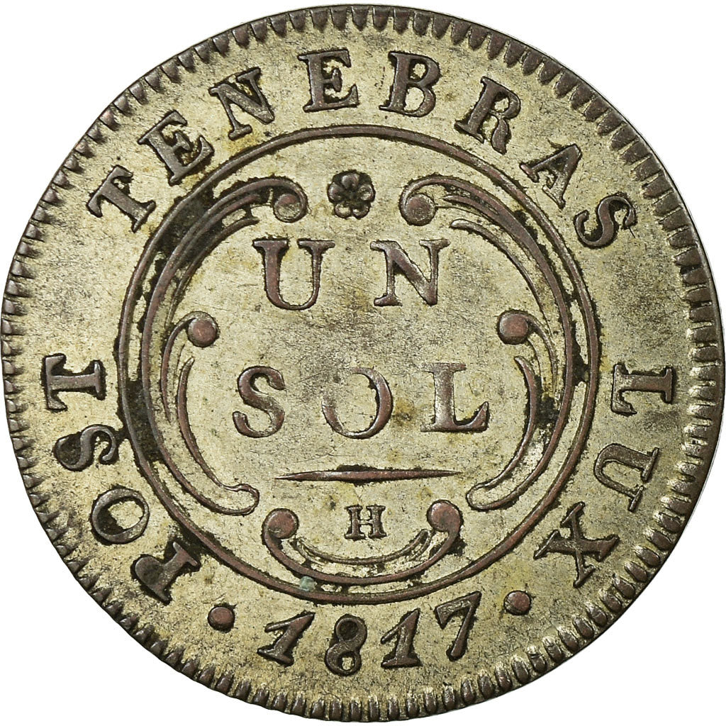 Coin, SWISS CANTONS, GENEVA, Sol, 1817, AU(55-58), Billon, KM:116