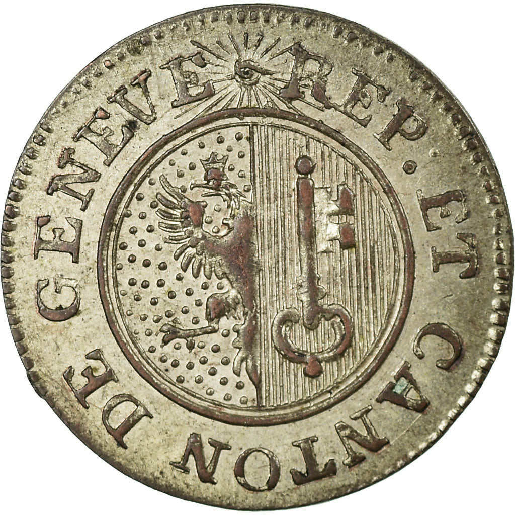 Coin, SWISS CANTONS, GENEVA, 6 Deniers, 1817, AU(55-58), Billon, KM:115