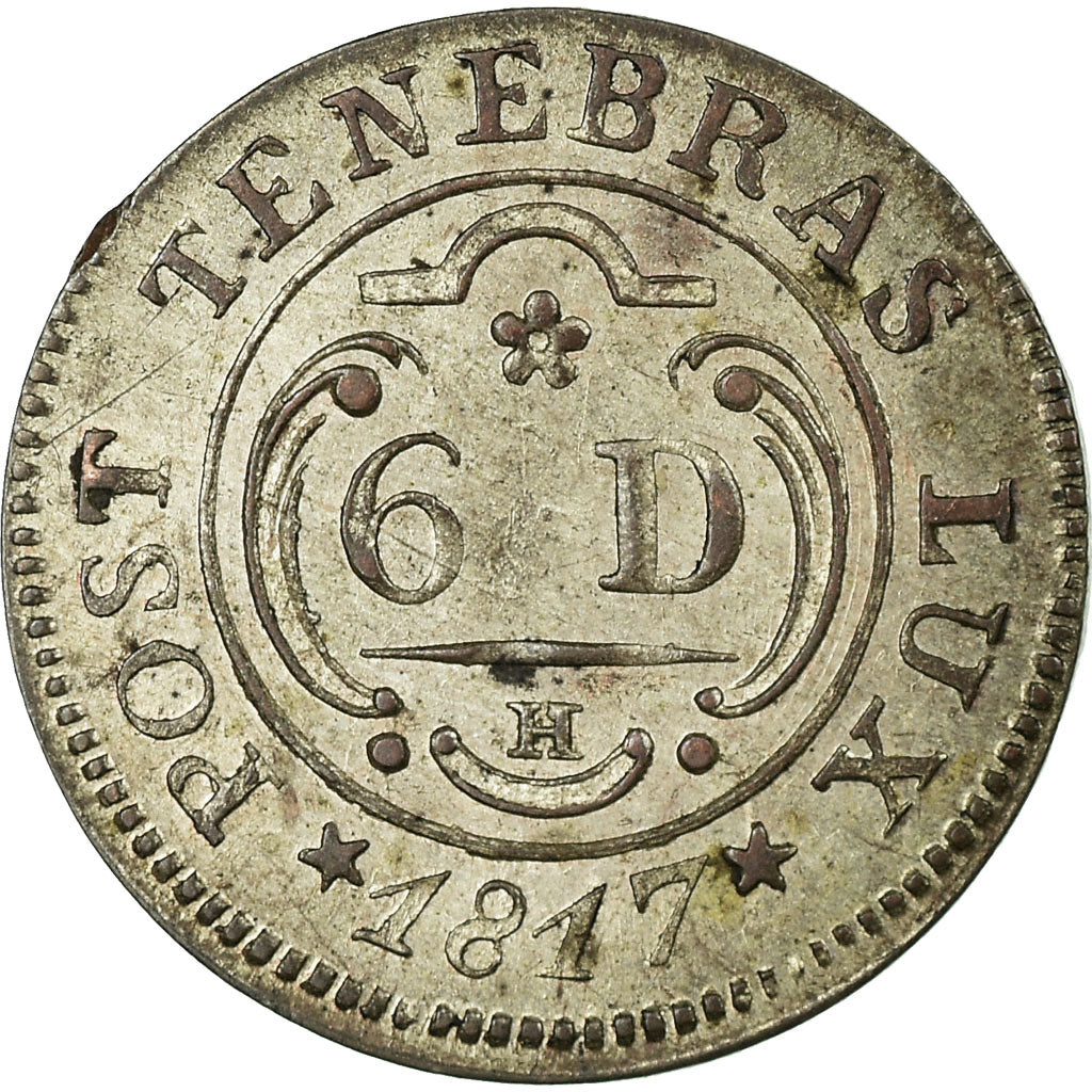Coin, SWISS CANTONS, GENEVA, 6 Deniers, 1817, AU(55-58), Billon, KM:115