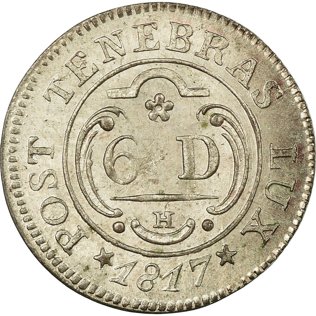 Coin, SWISS CANTONS, GENEVA, 6 Deniers, 1817, MS(63), Billon, KM:115