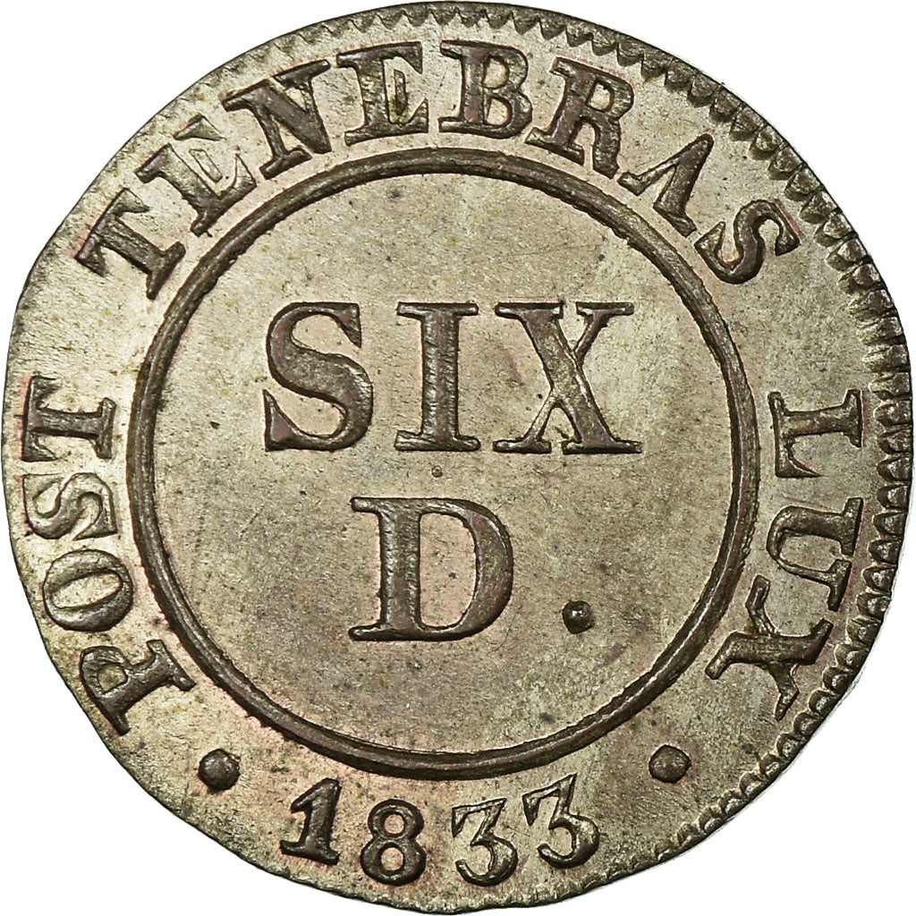 Coin, SWISS CANTONS, GENEVA, 6 Deniers, 1833, MS(63), Billon, KM:118