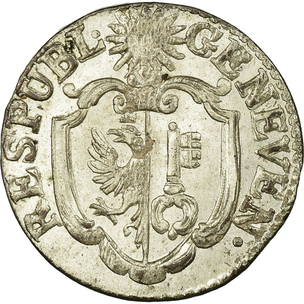 Coin, SWISS CANTONS, GENEVA, 9 Deniers, 3 Quarts, 1763, MS(63), Billon, KM:78