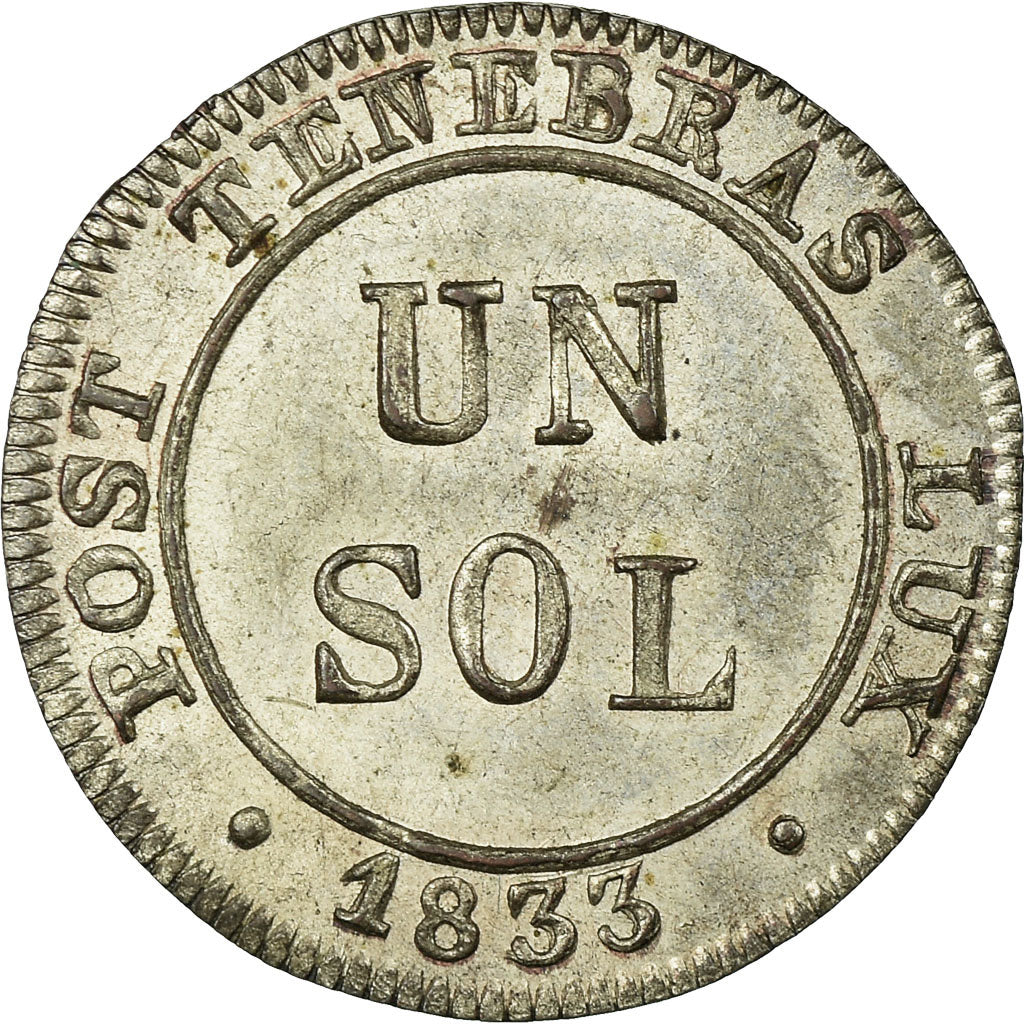 Coin, SWISS CANTONS, GENEVA, Sol, 1833, MS(60-62), Billon, KM:120